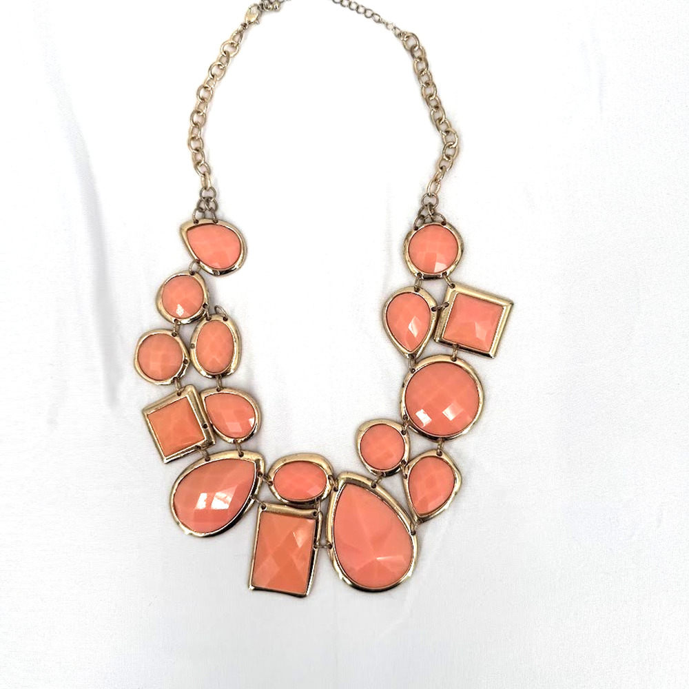 Coral Statement Bib Necklace Gold Tone Chunky Summer Jewelry